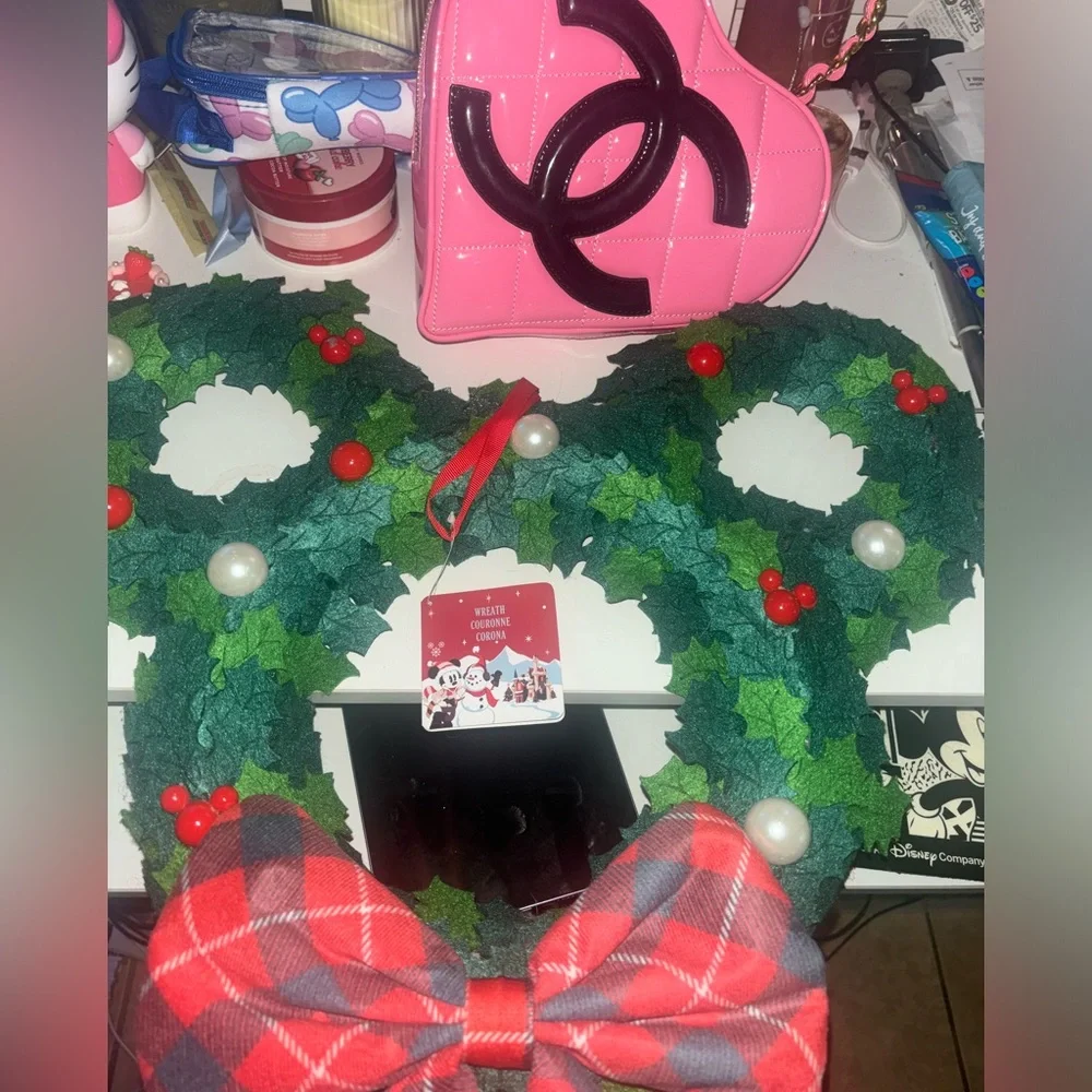 Disney Parks Mickey Festive Green and Red Holiday Christmas Wreath